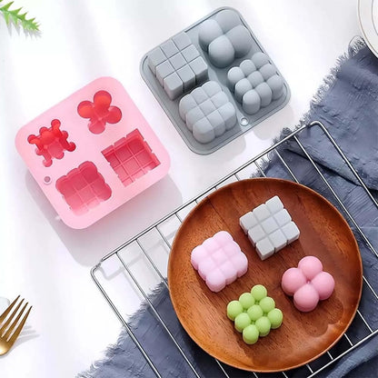 4-in-1 3D bubble cube silicone mold for soy wax candles, soap, and dessert