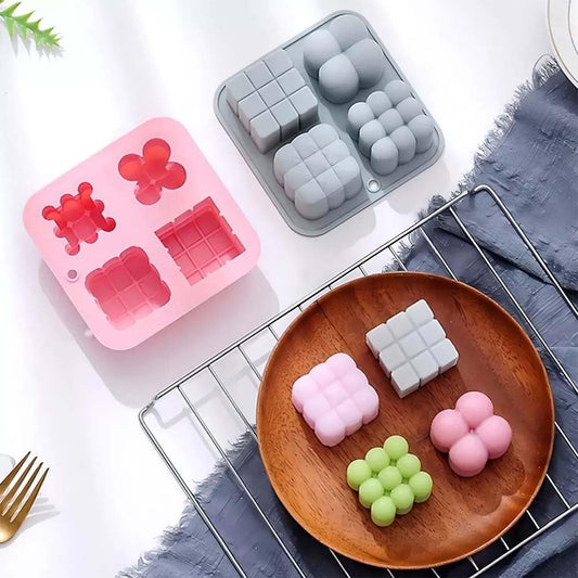4-in-1 3D bubble cube silicone mold for soy wax candles, soap, and dessert
