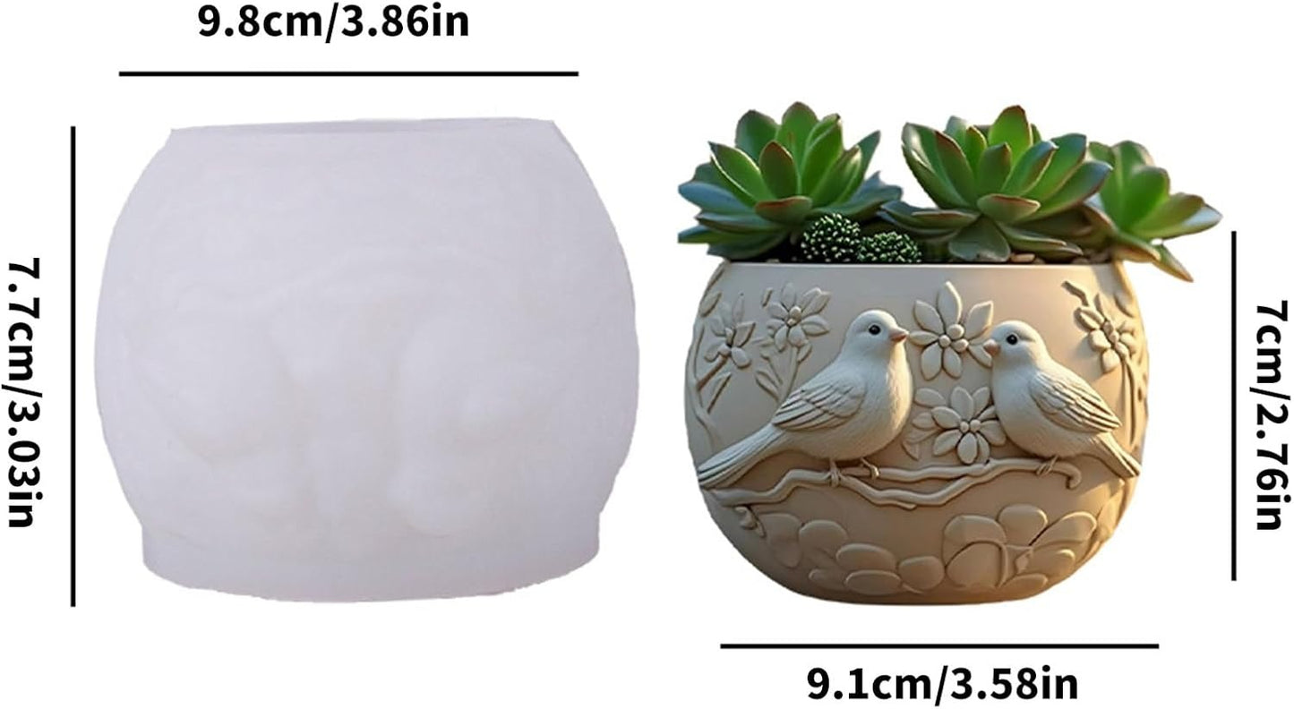 Lovebirds Silicone Mold | 9cm Pair Birds Candle Wax Planter Brush Holder