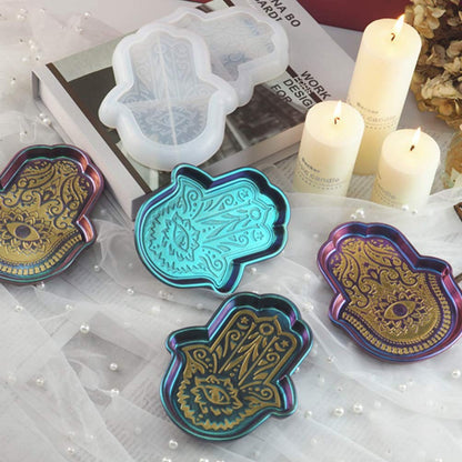 Hamsa Dish Resin Molds Evil Eye Hamsa Hand Soap Mold Hand of God Epoxy Casting Mold for DIY Soap Making Hand of Fatima Mascot Candle Resin Mold