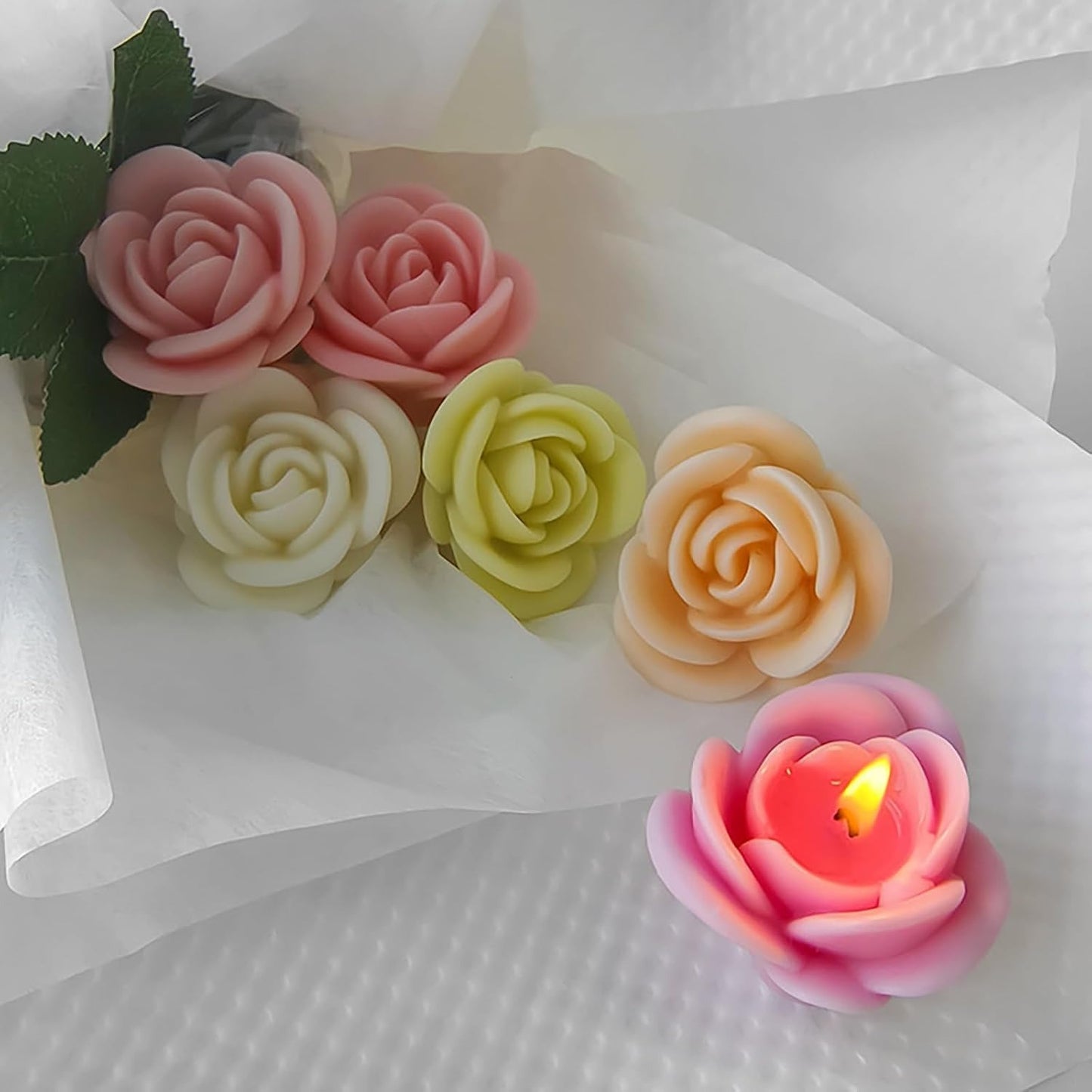 Candle Mold I 3D Fondant Rose Flower Shape Silicone Scented Wax Mould I for DIY Handmade Ornament Cake Décor Aromatherapy Polymer Clay Soap Plaster Resin Art Craft Making Home Decoration