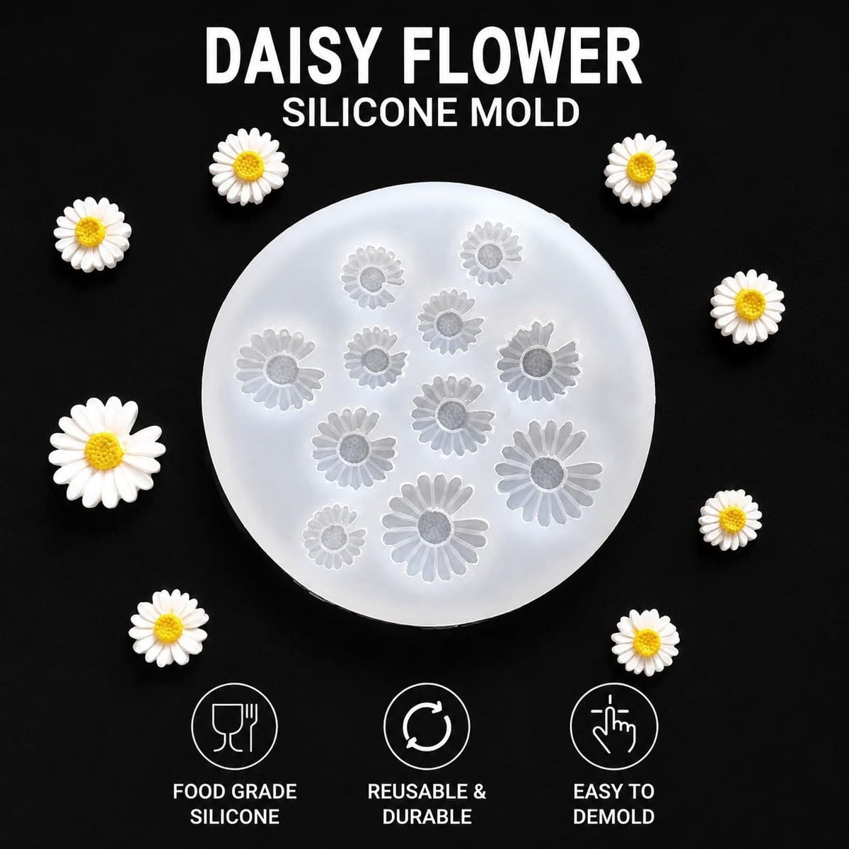 Daisy Flower Silicone Mold – food grade silicone, reusable, easy to demold