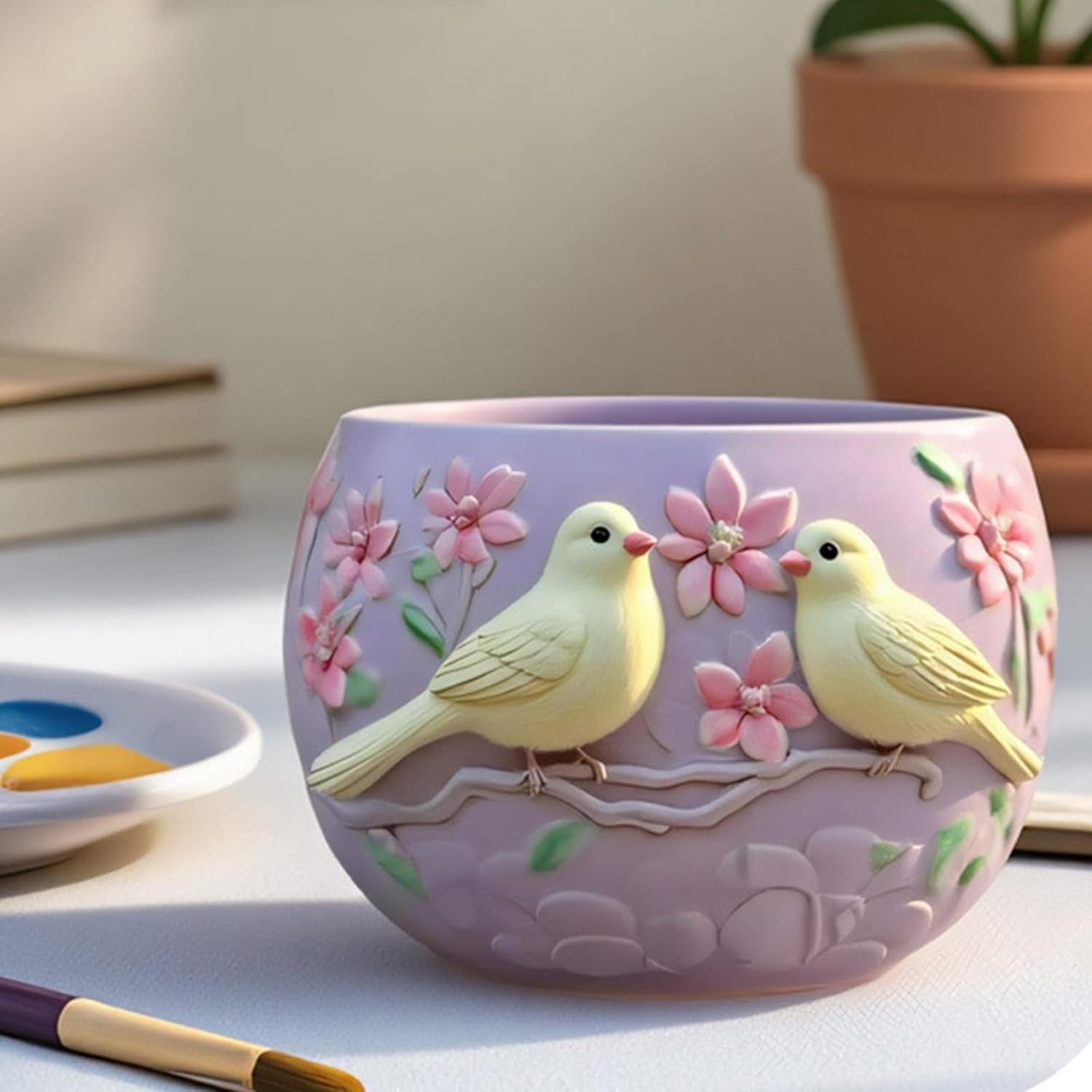 Lovebirds silicone mold 9cm — pair birds candle wax planter brush holder