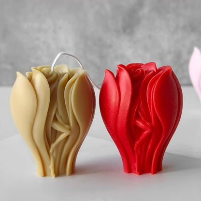Tulip Rose Candle Mold for Candle Making 3D Flower Silicone Mold for Resin Casting Crafts DIY Polymer Clay Home Decoration Wax Melts Valentine's Day Candle Molds Soap Making