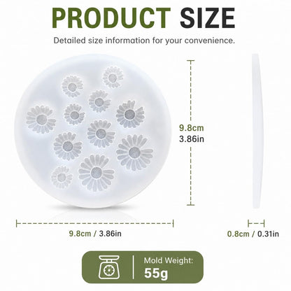 Daisy Flower Silicone Mold – product size 9.8cm x 9.8cm x 0.8cm, 55g