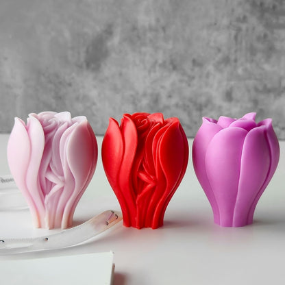 Tulip Rose Candle Mold for Candle Making 3D Flower Silicone Mold for Resin Casting Crafts DIY Polymer Clay Home Decoration Wax Melts Valentine's Day Candle Molds Soap Making