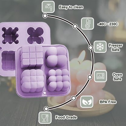4-in-1 Bubble Cube Cross Floral Silicone Candle Mould – Assorted Shape Multi-Design Cast ₹200