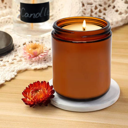 8oz Amber Candle Jars Set of 30,Round Glass Jars with Black Lids,Empty 250ml Glass Candle Making Jar Bulk Thick Small Food Storage Jar for Spice,Candy,Powder