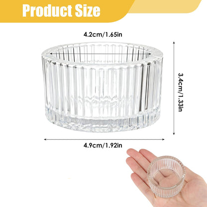 Single ribbed glass tealight holder — clear view of vertical stripe texture