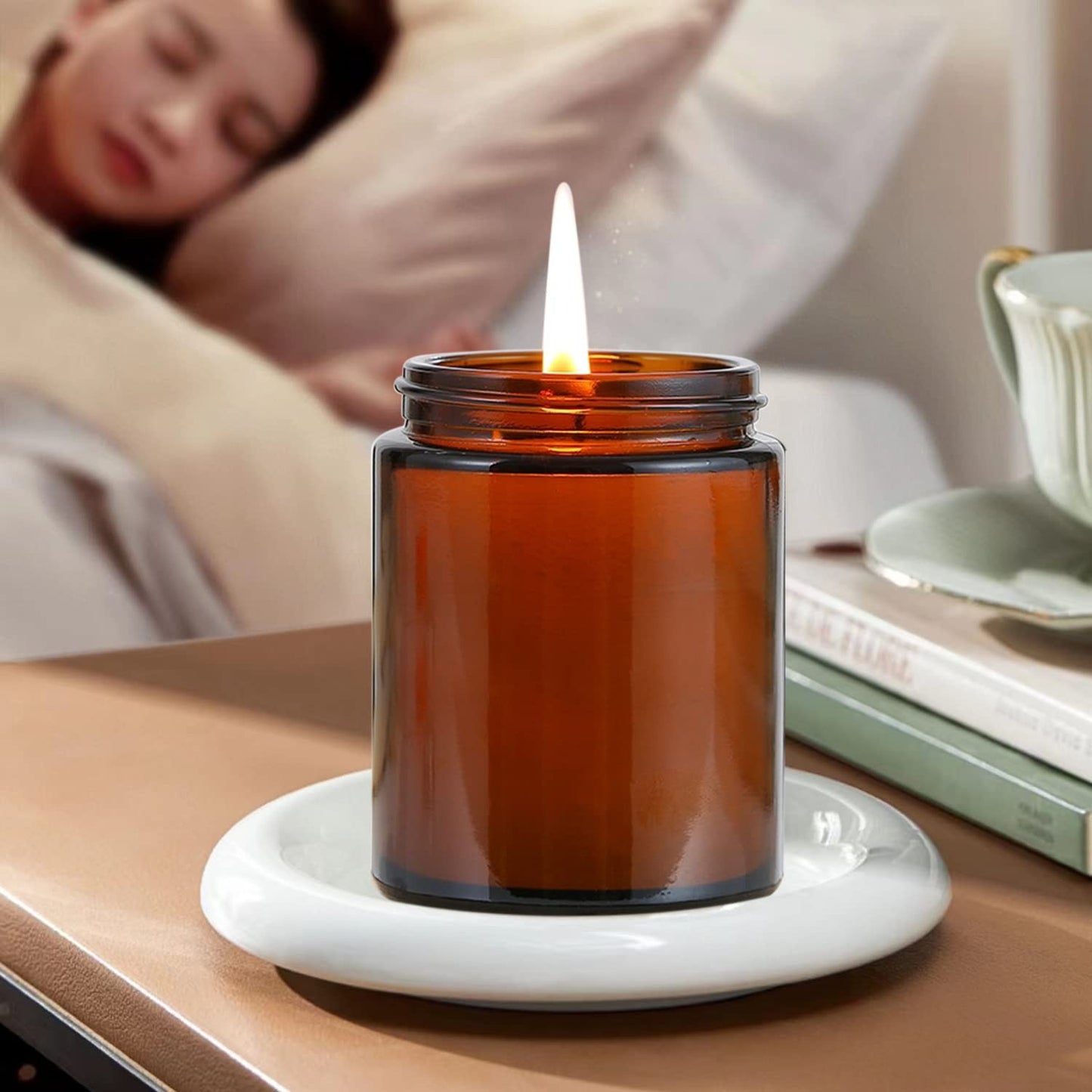 8oz Amber Candle Jars Set of 30,Round Glass Jars with Black Lids,Empty 250ml Glass Candle Making Jar Bulk Thick Small Food Storage Jar for Spice,Candy,Powder