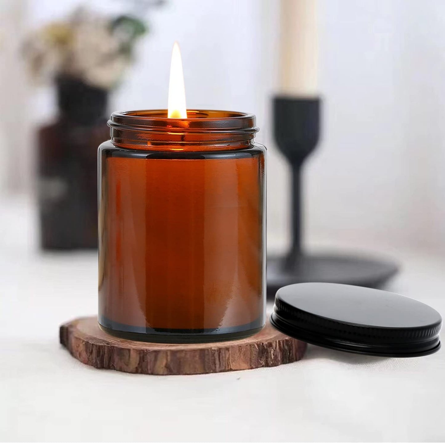 8oz Amber Candle Jars Set of 30,Round Glass Jars with Black Lids,Empty 250ml Glass Candle Making Jar Bulk Thick Small Food Storage Jar for Spice,Candy,Powder