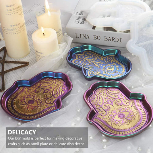 Hamsa Dish Resin Molds Evil Eye Hamsa Hand Soap Mold Hand of God Epoxy Casting Mold for DIY Soap Making Hand of Fatima Mascot Candle Resin Mold