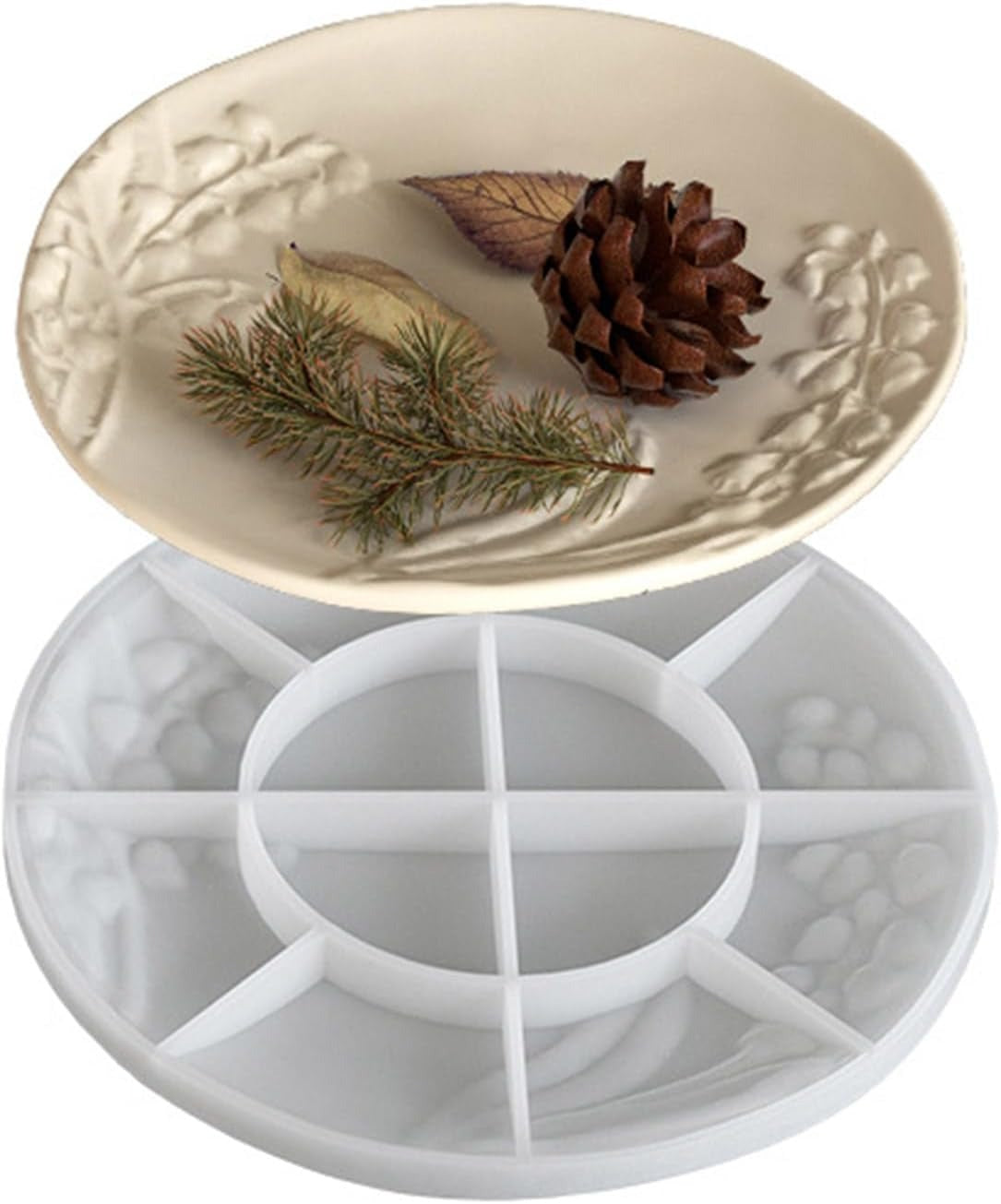 3 white silicone moulds with dimensions: round 15.2x15.3x1.9cm, oval 10.7x14.9x2.8cm, butterfly 15.2x17.1x2.7cm