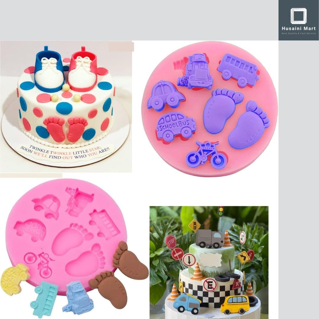 Children's Transport Silicone Cake Mould | Bus, Car, Bicycle & Trolley Fondant Mould