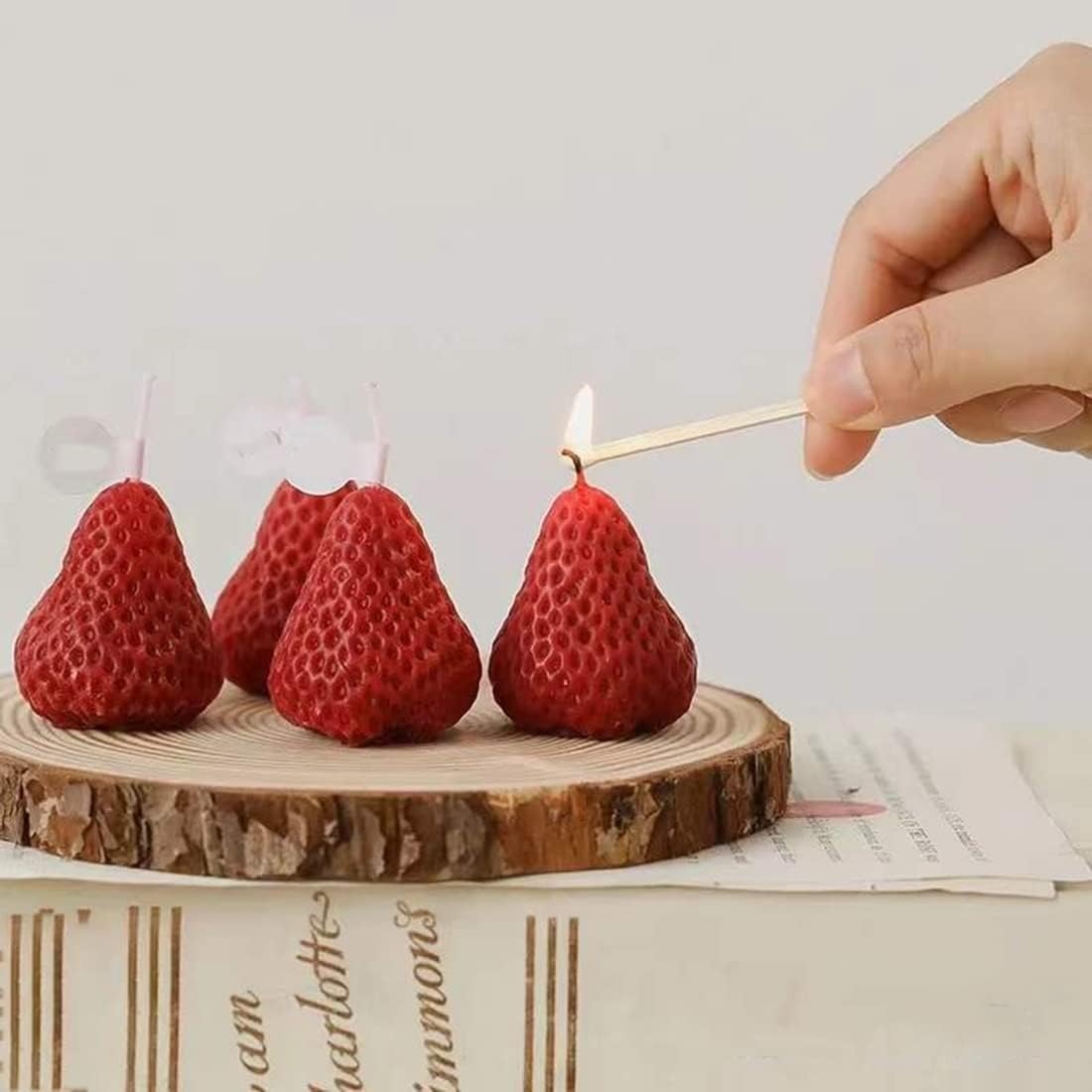 4 Cavity Strawberry Silicone Mold | Realistic Fruit Wax Soap Candle Mold 7x7.3cm