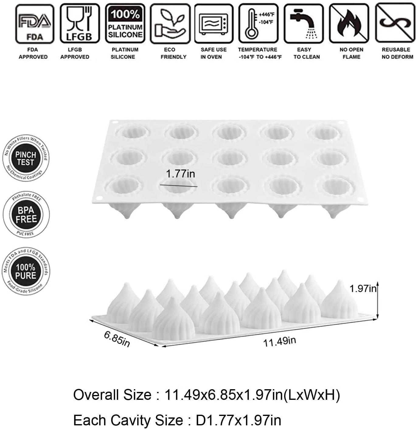 15-cavity modak silicone mould showing top and bottom view with scalloped cavity detail