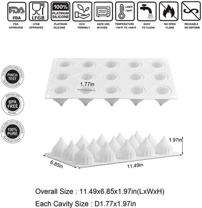15-cavity modak silicone mould showing top and bottom view with scalloped cavity detail