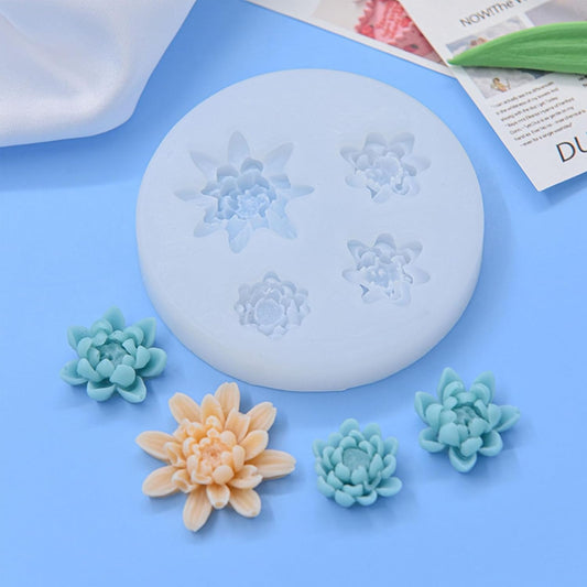 5 Cavity Succulent Flower Silicone Mold | Mini Floral Wax Soap Candle Mold 8.3cm Round