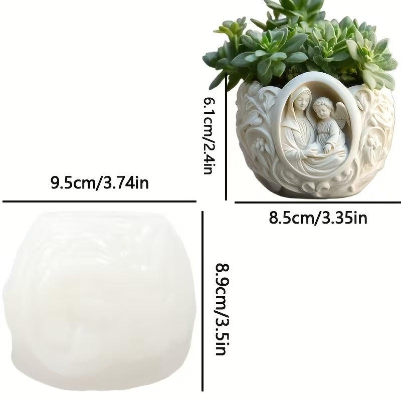 Madonna & Child Silicone Mould — Religious Flower Vase Cast (9.5×8.5 cm Christian Decor)