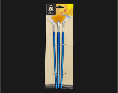 Wei Yi Artist Fan Brush Set 3PCS — blue handle nylon fan brushes for oil and water paints
