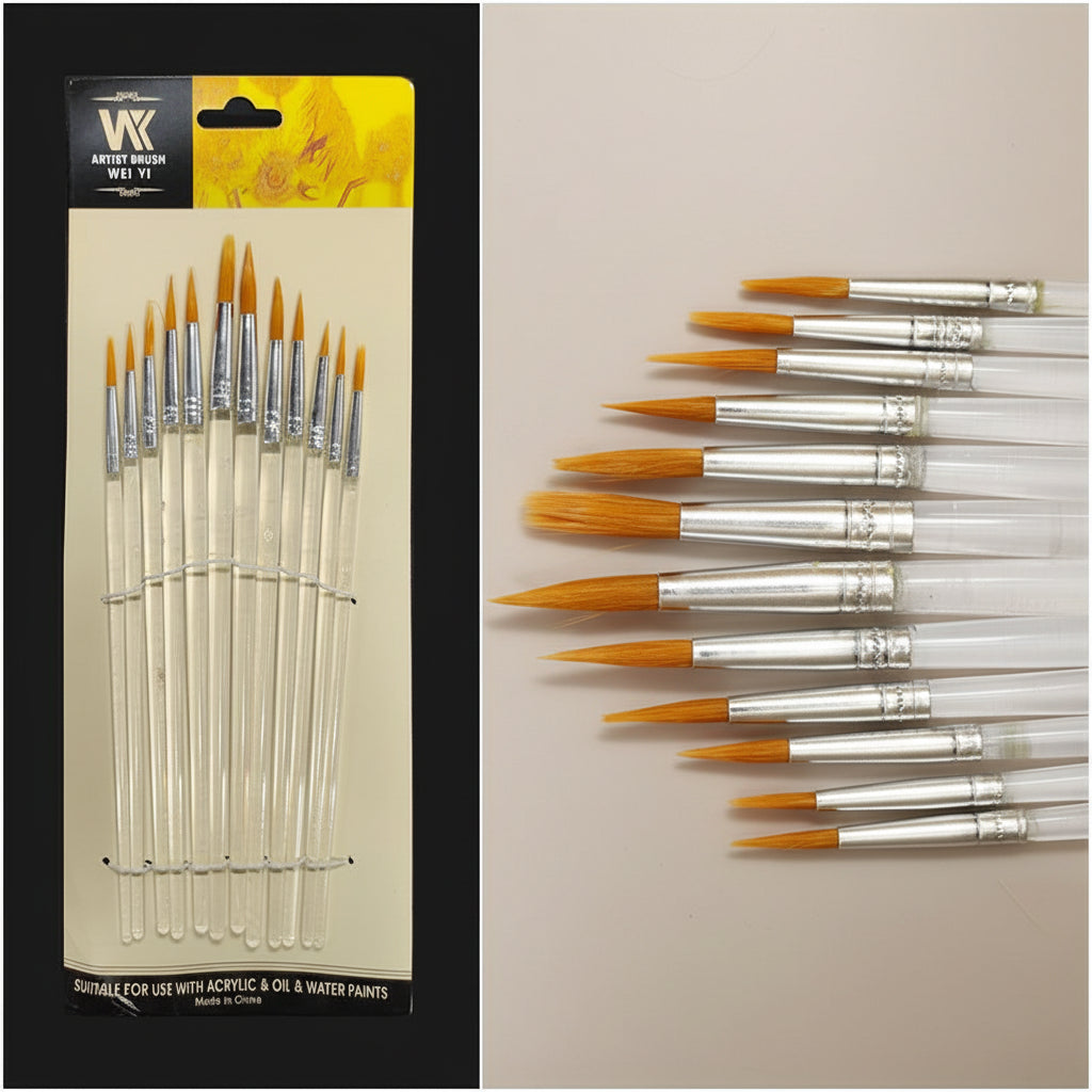 Wei Yi Artist Brush Set 12PCS — white handle golden nylon round brushes for acrylic oil and water paints