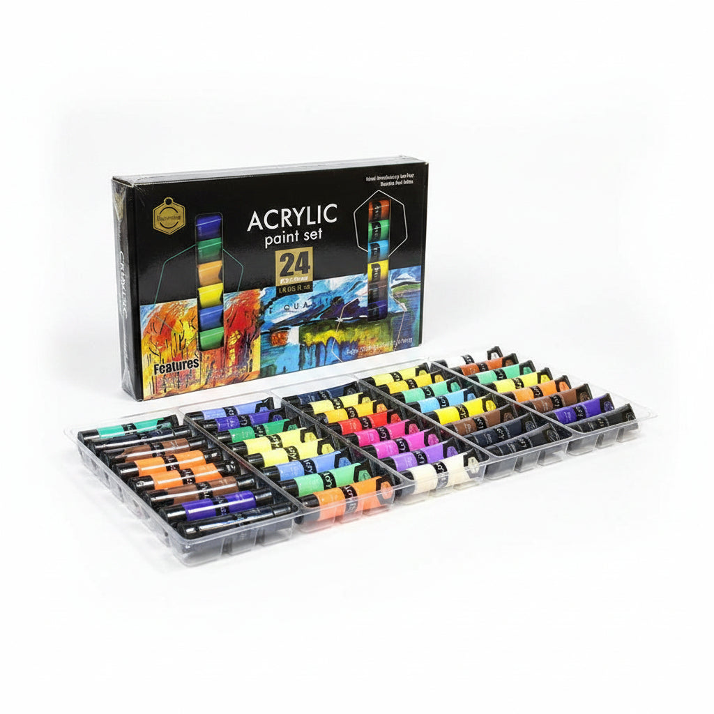 KeepSmiling Acrylic Paint Set 24 Colours 30ml tubes — box and tubes laid out
