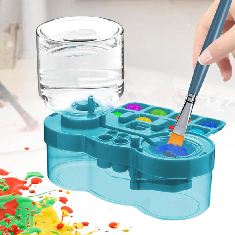 Paint Brush Cleaner Palette Station — all-in-one brush washing station with water dispenser and brush holder