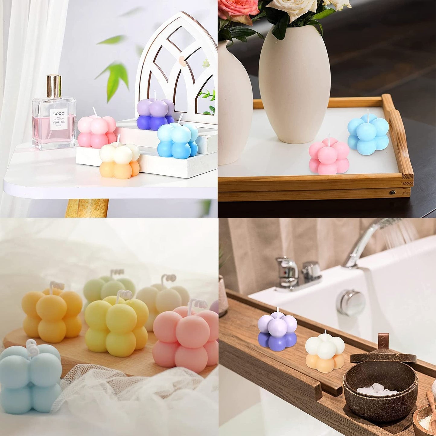 3D Bubble Candle Molds - 15 Cavity 4 Bubble Cube Silicone Mold for Candles Soap Making, Bubble Cake Mold for Baking Dessert Mousse Cake Jelly Ice Cream (Pack of 1)