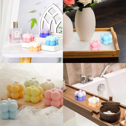 3D Bubble Candle Molds - 15 Cavity 4 Bubble Cube Silicone Mold for Candles Soap Making, Bubble Cake Mold for Baking Dessert Mousse Cake Jelly Ice Cream (Pack of 1)
