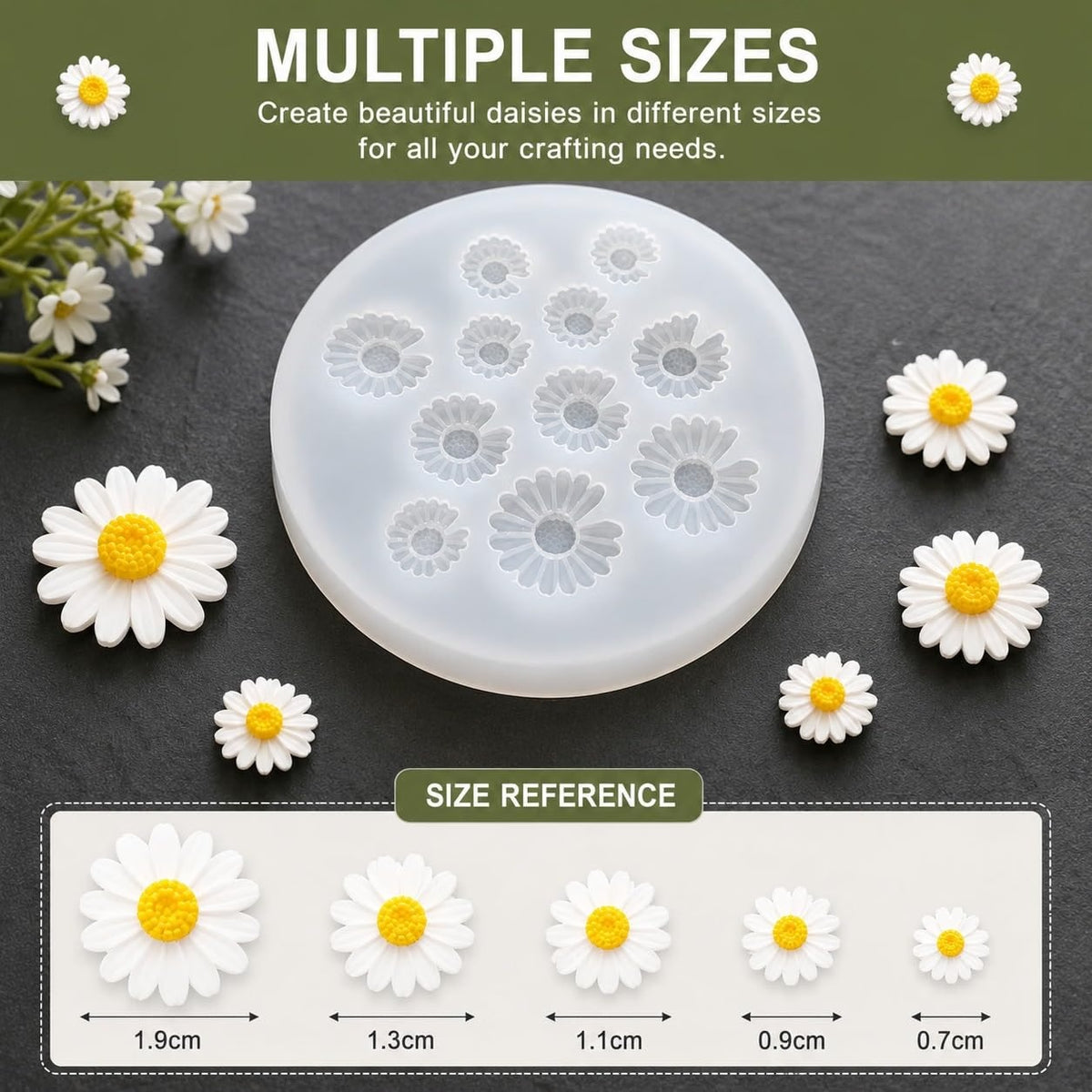 Daisy Flower Silicone Mold – multiple sizes 0.7cm to 1.9cm