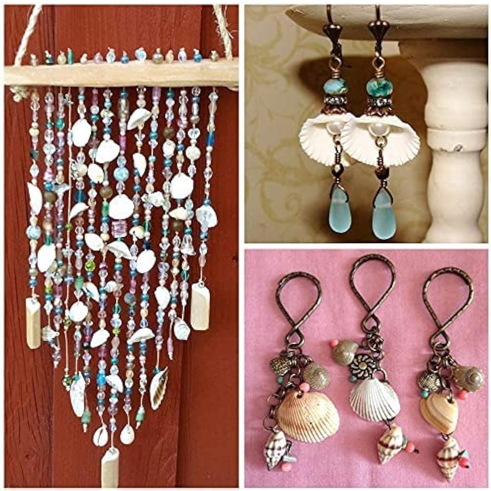 Sea shell craft ideas – wind chime and jewellery earrings made with real white sea shells