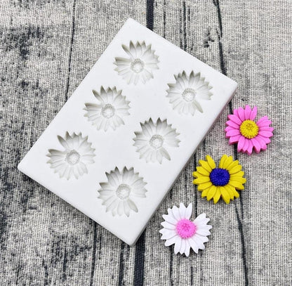 Bloom Creations Daisy Flower Silicone Mold for Cake Decorating, 6-Cavity Fondant Mould for Chocolate, Resin Art, Clay Crafts, Soap Making, DIY Baking Tools, Non-Stick Gerbera Flower Tray