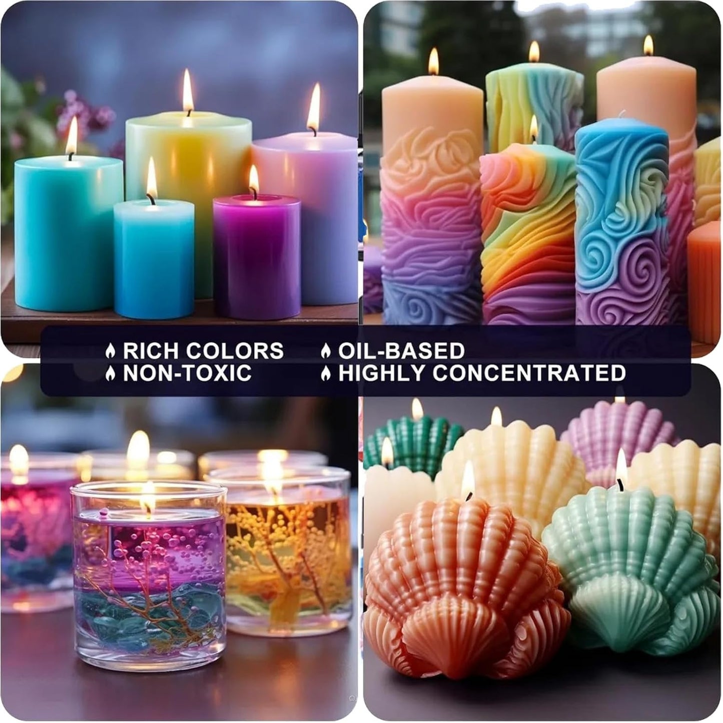 Pack of 24 Colours Candle Dye for Soy Wax - Premium 10ml Liquid Candle Colour Dye for Crafting and Home Decor - Oil-Based Candle Making Accessories