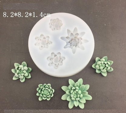 5 Cavity Succulent Flower Silicone Mold | Mini Floral Wax Soap Candle Mold 8.3cm Round