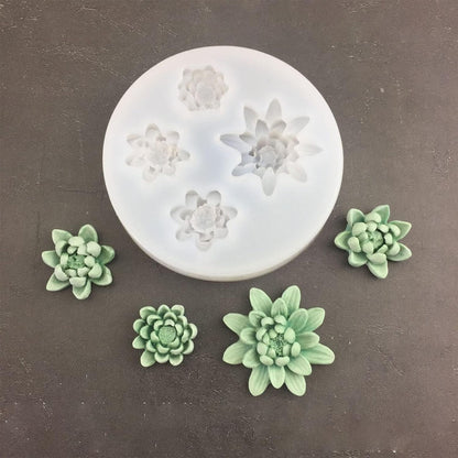 5 Cavity Succulent Flower Silicone Mold | Mini Floral Wax Soap Candle Mold 8.3cm Round
