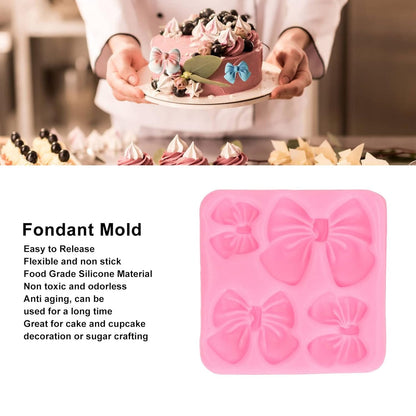 Bloom Creations Bow Fondant Silicone Mold for Cake Decorating, Chocolate, Candy Making, Gum Paste, Sugar Craft, Polymer Clay Art & DIY Craft Projects, Reusable Baking Tool, Non-Stick Pink