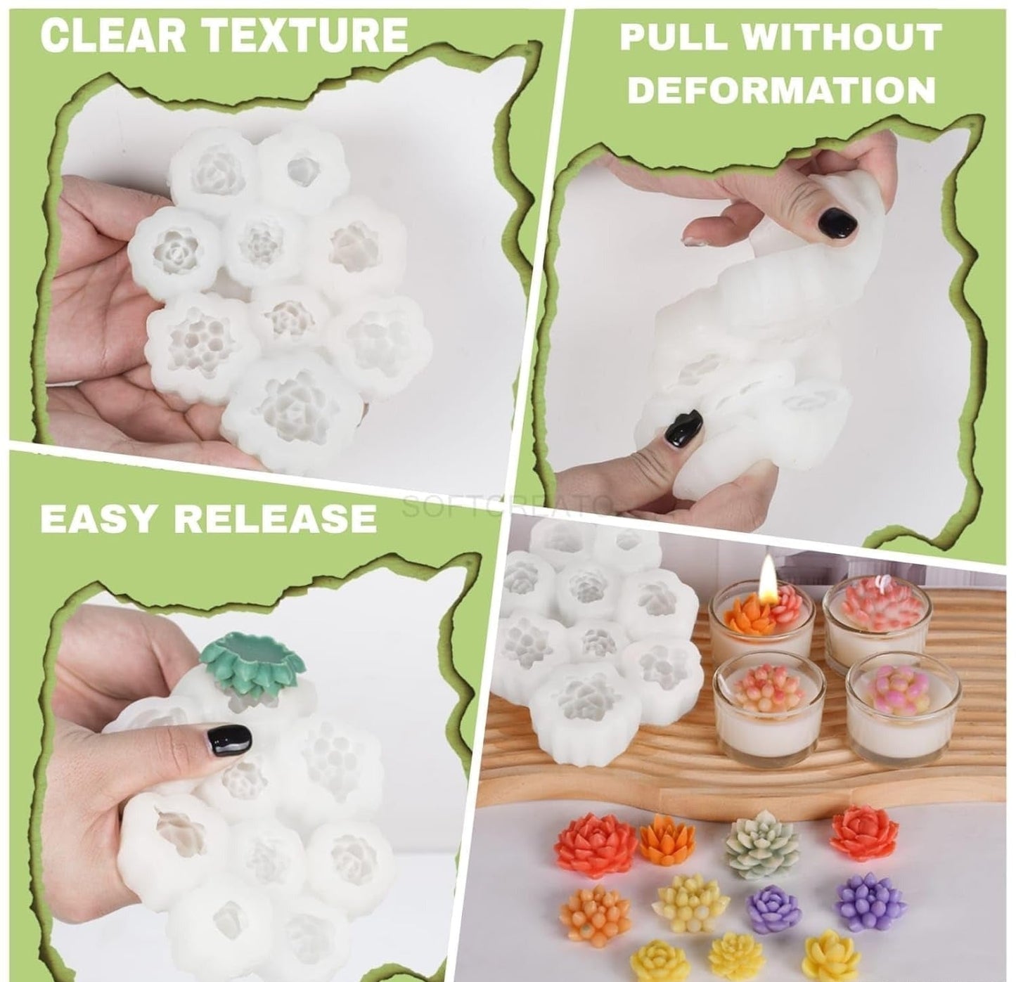 Bloom Creations Succulent Silicone Mold for Candle Making, Soap Crafting, Resin Art & DIY Projects, Flexible Reusable Non-Stick Mould for Home Decor, Gifting & Artistic Creations
