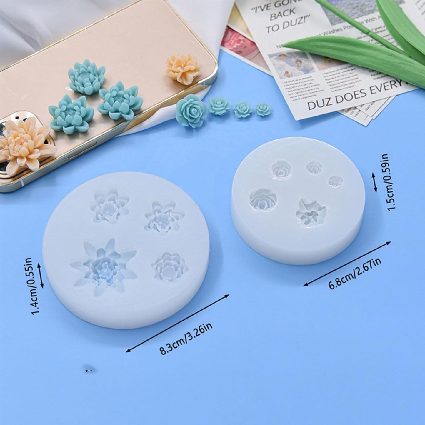5 Cavity Succulent Flower Silicone Mold | Mini Floral Wax Soap Candle Mold 8.3cm Round