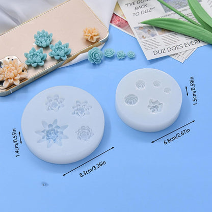 5 Cavity Succulent Flower Silicone Mold | Mini Floral Wax Soap Candle Mold 8.3cm Round