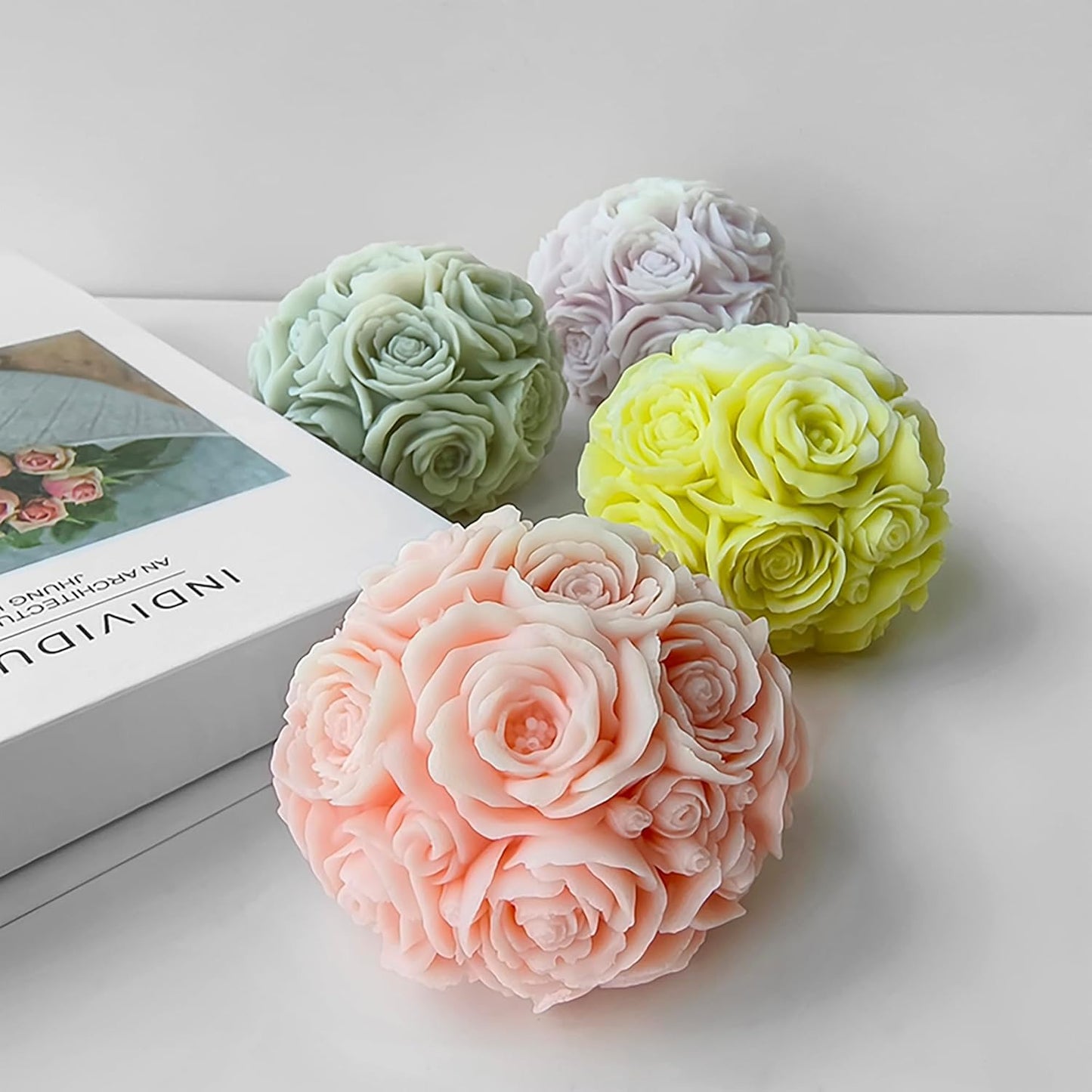 Rose Ball Mold Rose Candle Mold 3D Round Flower Mold Peony Resin Casting Mold Resin Making Molds Silicone Mold for Candle Home Decorate Mold