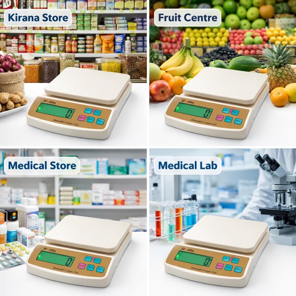 SF-400A Scale applications – Kirana Store, Fruit Centre, Medical Store, Medical Lab