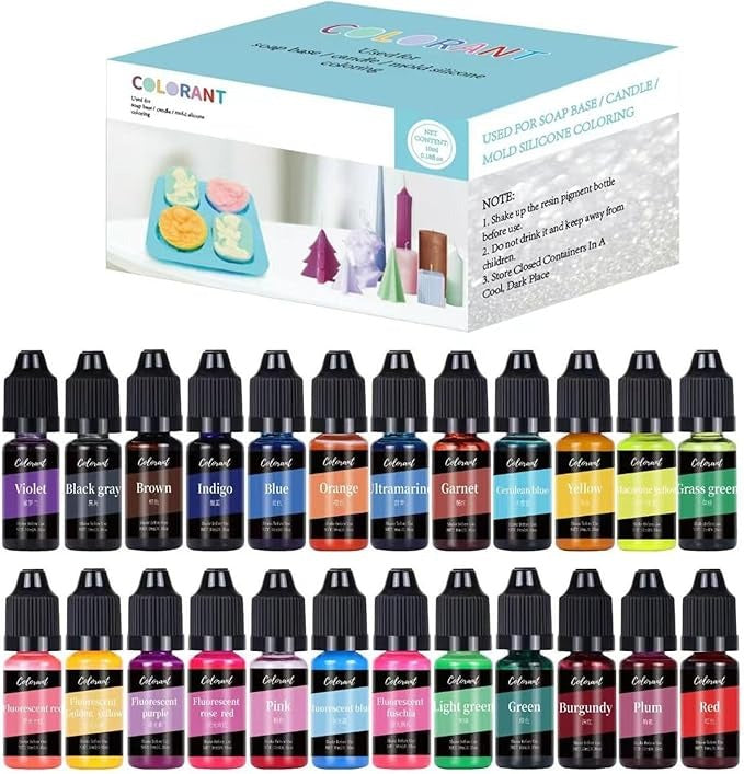 Pack of 24 Colours Candle Dye for Soy Wax - Premium 10ml Liquid Candle Colour Dye for Crafting and Home Decor - Oil-Based Candle Making Accessories