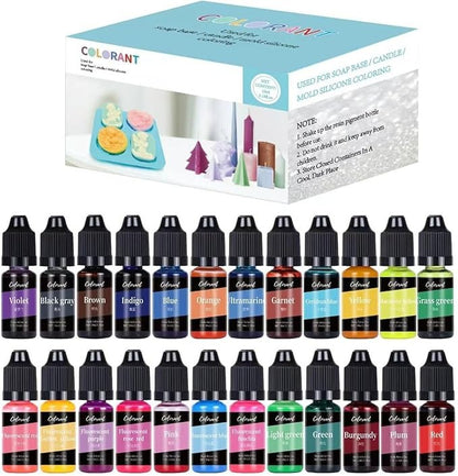 Pack of 24 Colours Candle Dye for Soy Wax - Premium 10ml Liquid Candle Colour Dye for Crafting and Home Decor - Oil-Based Candle Making Accessories