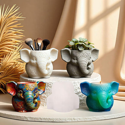 Elephant Silicone Mold | 10cm Mandala Pattern Candle Wax Planter Brush Holder