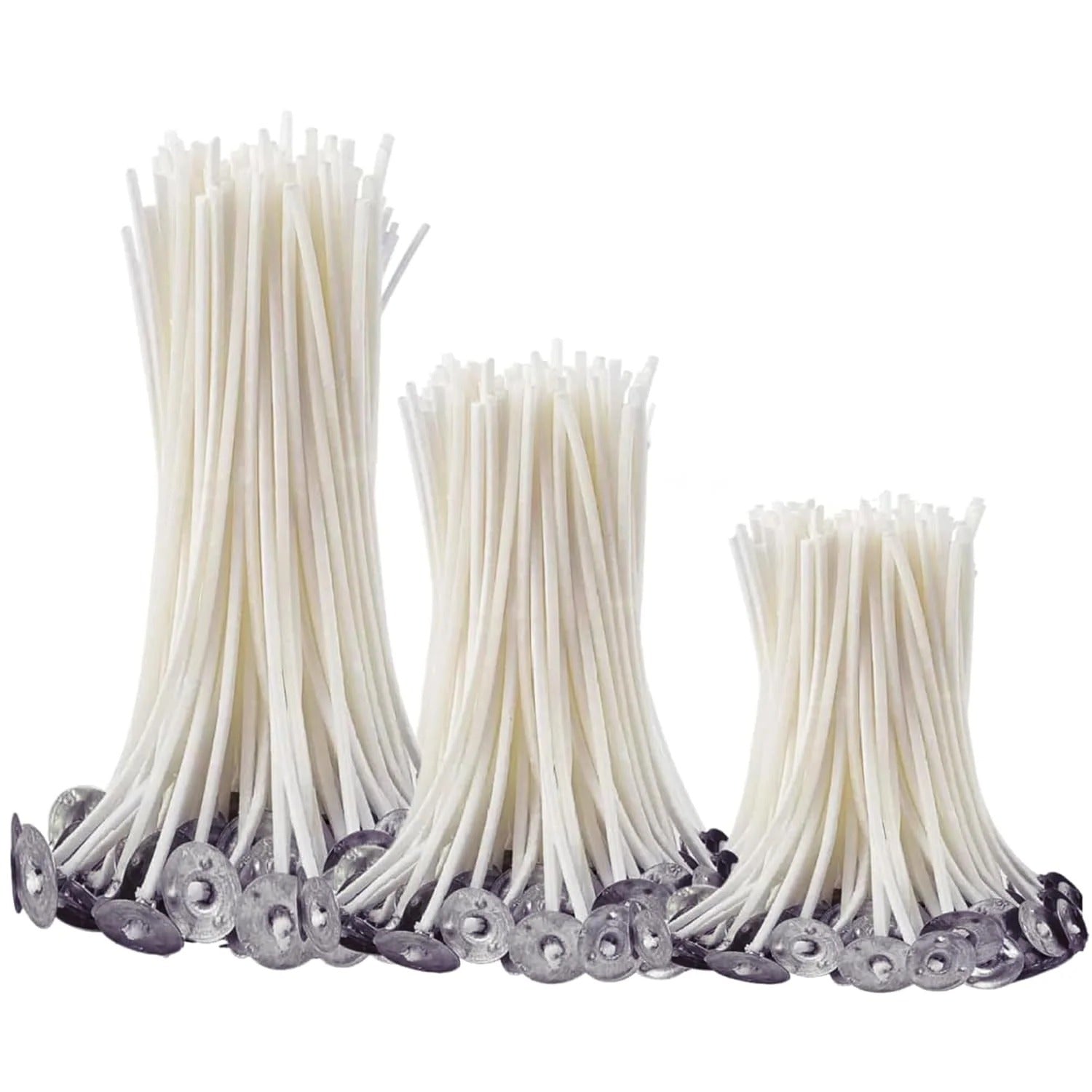 Pre-tabbed cotton candle wicks with metal sustainer tabs — pack of 100 for candle making