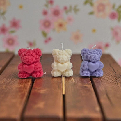 Rose Teddy Bear Silicone Candle Mould — 3D Flower Heart Bear Wax & Soap Cast (7.1cm)