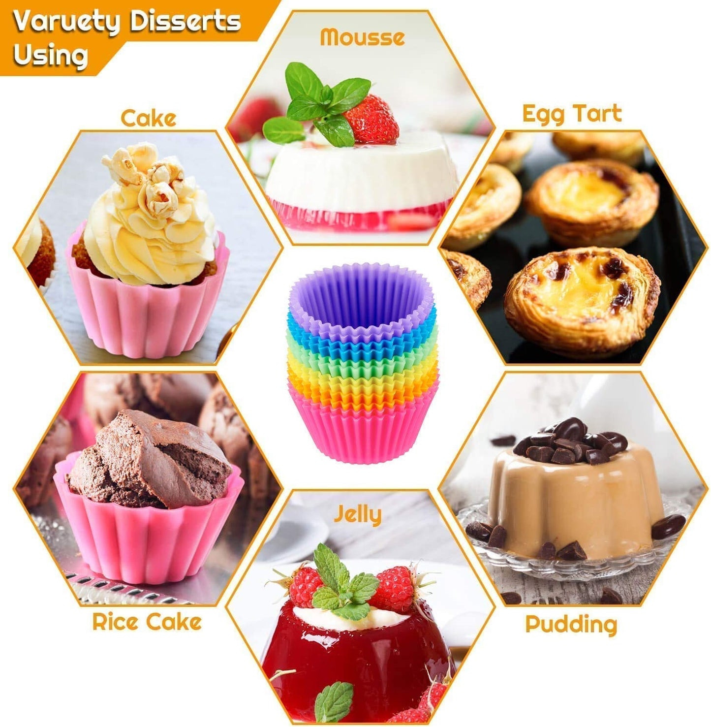 Variety of desserts made using silicone cupcake molds