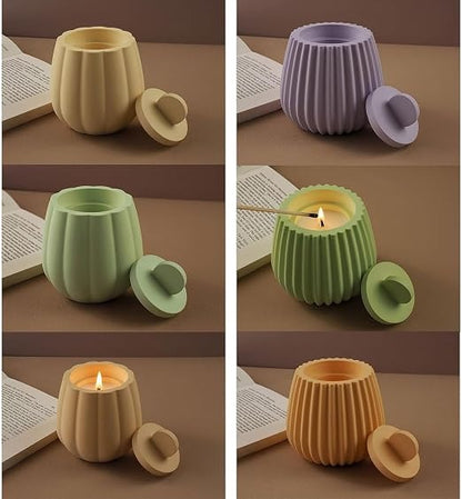 Ribbed lidded candle jar silicone mould set product shot