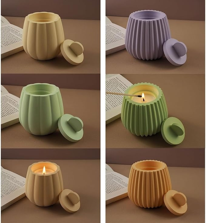Finished ribbed lidded candle jars in multiple colours - cream, sage, lavender, olive, mustard