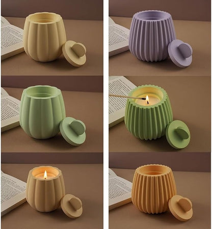 Finished ribbed lidded candle jars in multiple colours - cream, sage, lavender, olive, mustard